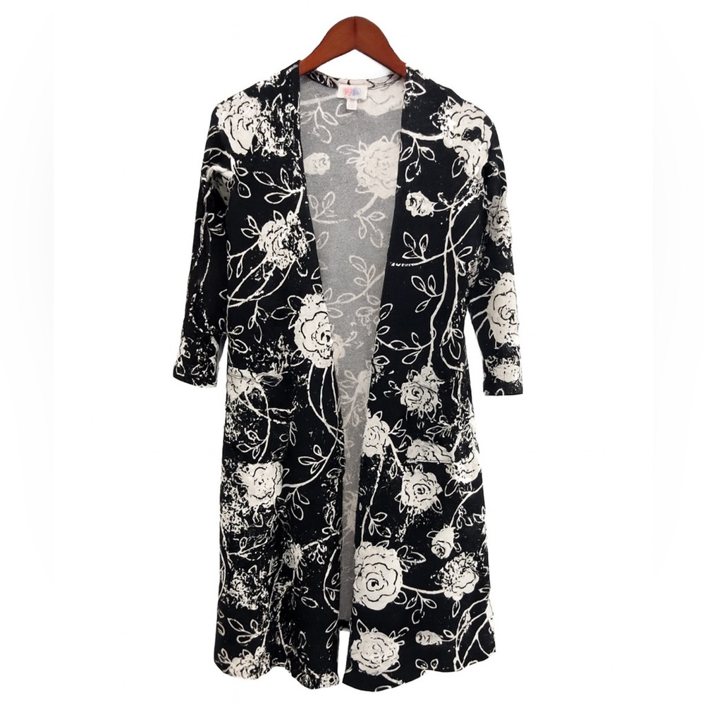 🌸 LuLaRoe Black & White Floral Longline Cardigan – Size XS - Picture 2 of 12